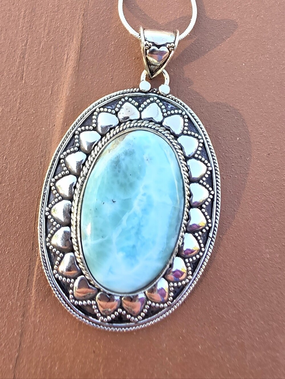 Larimar Gemstone Pendant Necklace In 925 Sterling Silver (2.5")
